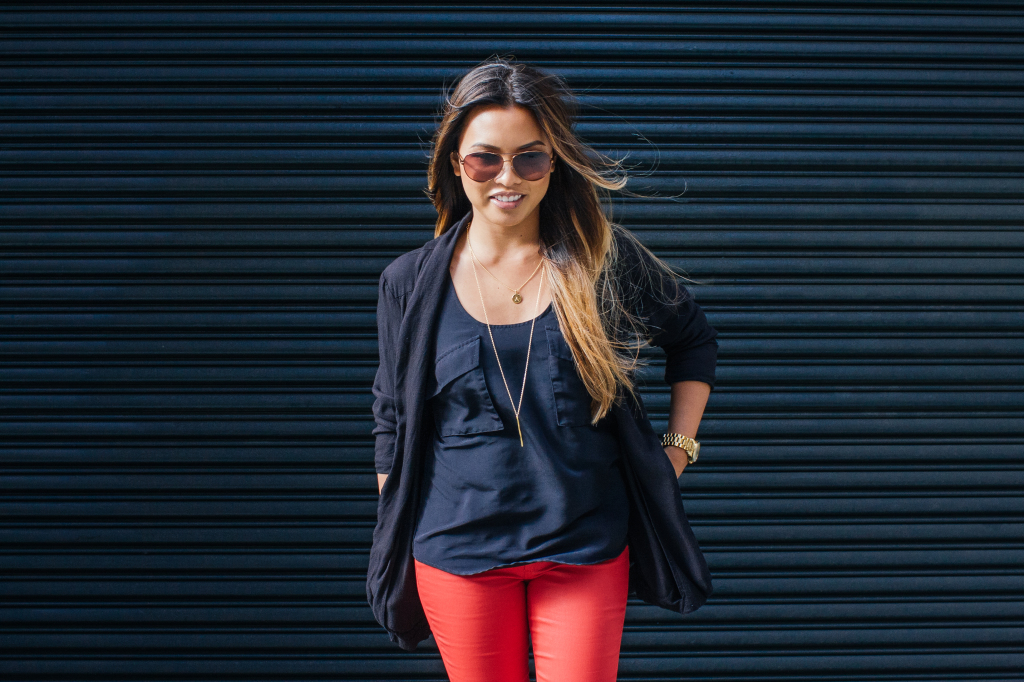 Red Pants Black Blazer Gorjana Griffin Jewelry