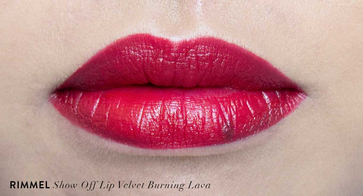 Rimmel Show Off Lip Velvet Review Swatches Burning Lava