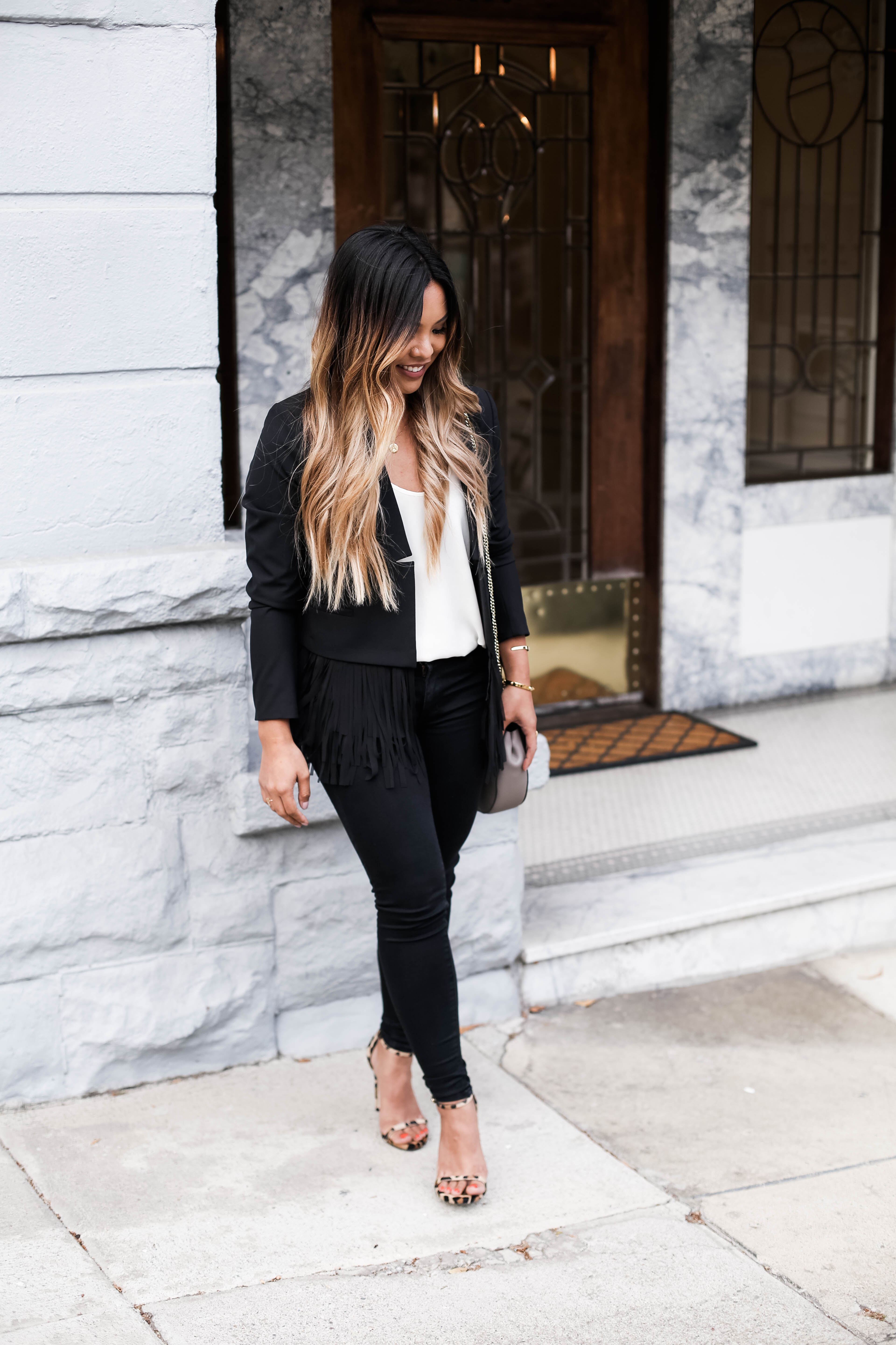 Banana Republic Fringe Blazer Cocktail Outfit | The Beauty Vanity