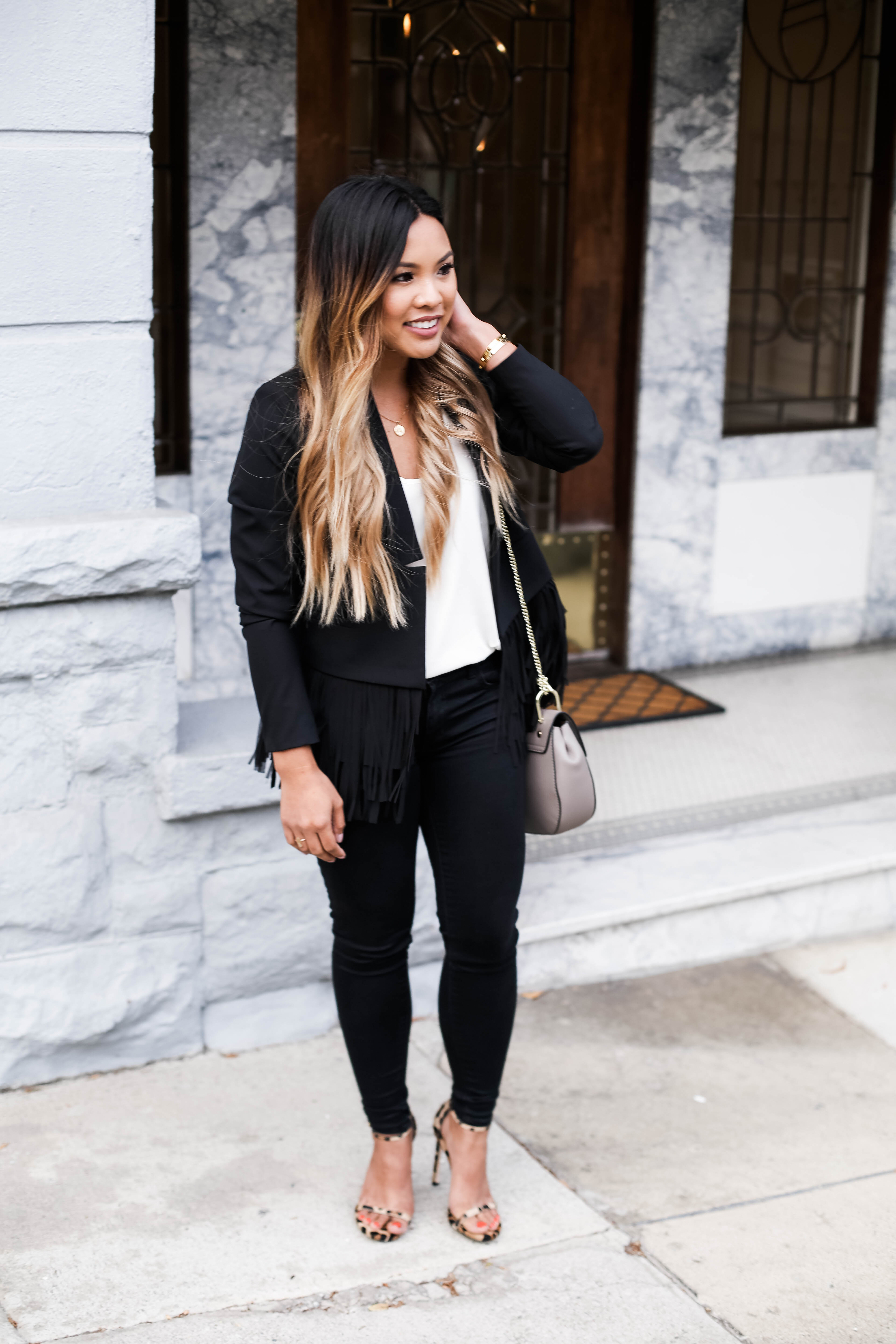 Banana Republic Fringe Blazer Cocktail Outfit | The Beauty Vanity